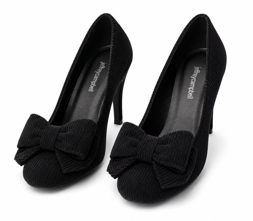Jeffrey Campbell Bow-Up Pumps Womens 9 Black Corduroy Bow Stiletto Heels Shoes